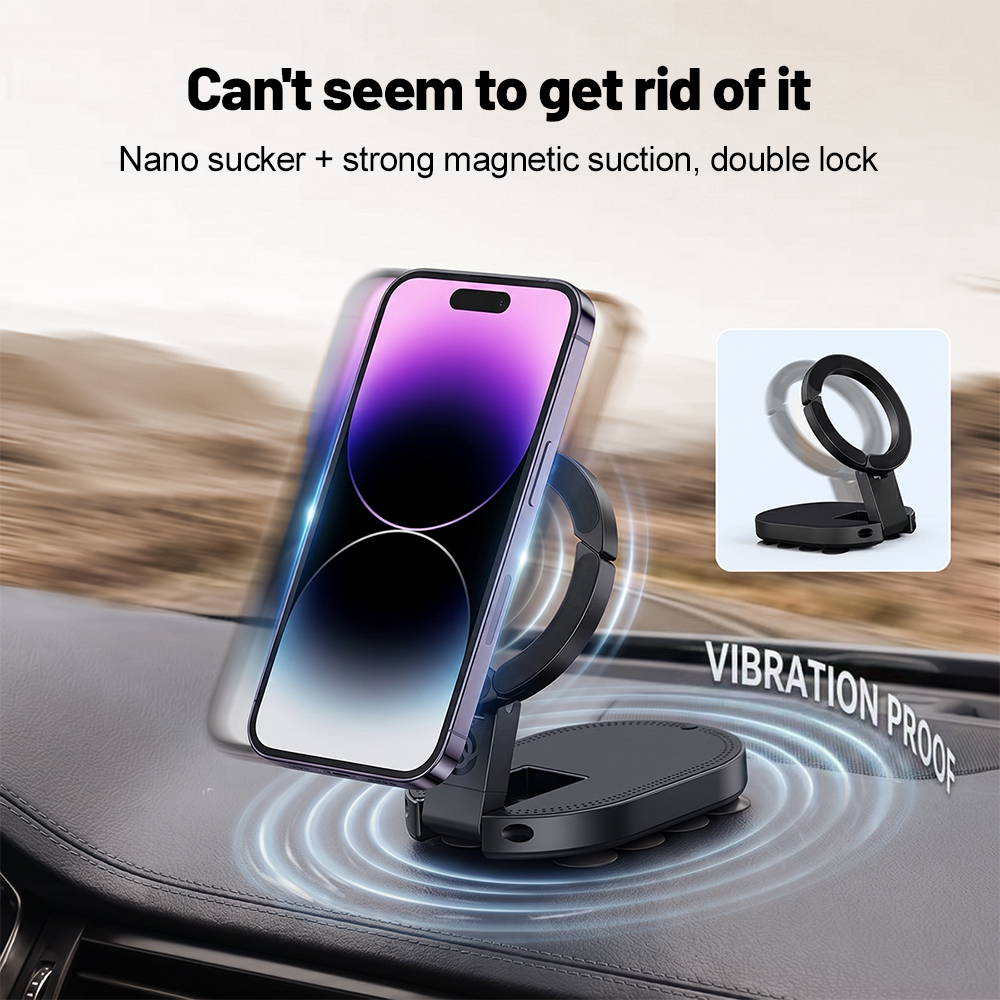 Car Cable Organizer - 360 ° Rotierbarer 3-in-1-Saugnapf-Magnet-Handyhalter, mehrfach verstellbarer,